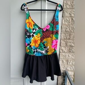 1960s Drop Waist One Piece Swimsuit Rose Marie Reid 24W Cup multi color Vintage